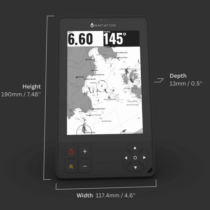 Marine GPS with large 6” E-Ink screen. Best readability in sunlight. High viewing angle. 1024*768 pixel resolution, 212 PPI. 16-level of grays. Adaptive front light. Optically bonded 1.1mm Gorilla Glass, rugged tablet construction. Anti-reflective coating.